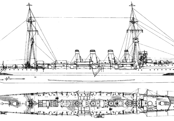 Корабль HMS Glasgow [Light Cruiser] (1910) - чертежи, габариты, рисунки